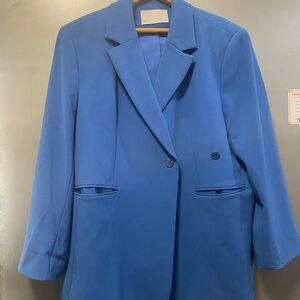 OAK + FORT Blue Double-Button Oversized Blazer